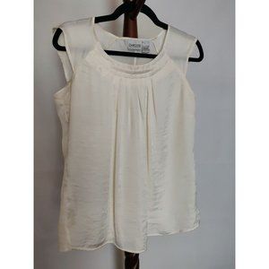 Chico's women's size 0 lined top ivory color SS scoop neck gathered neckline EUC